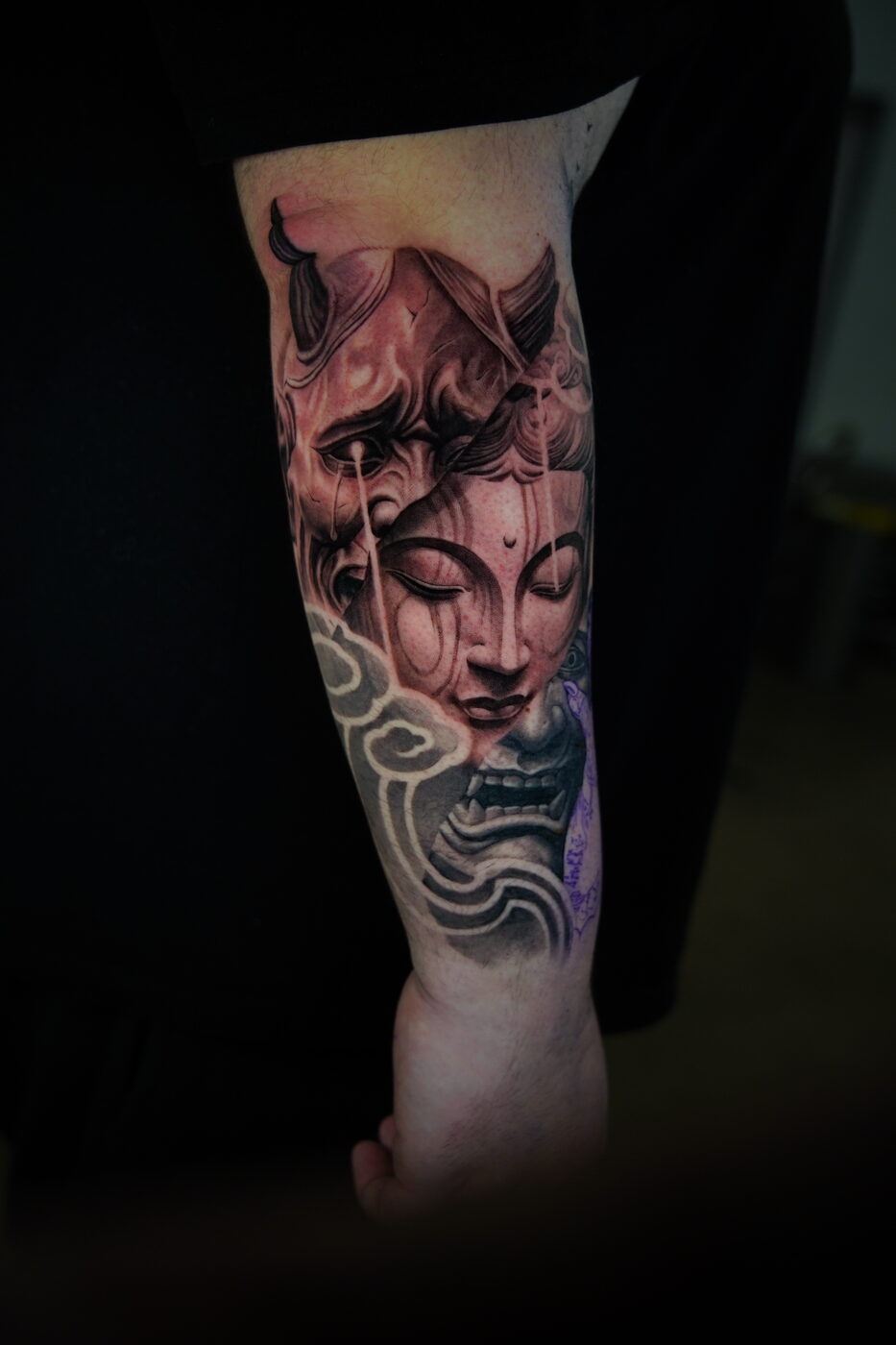 Black and grey abstract realism tattoo by Zackel