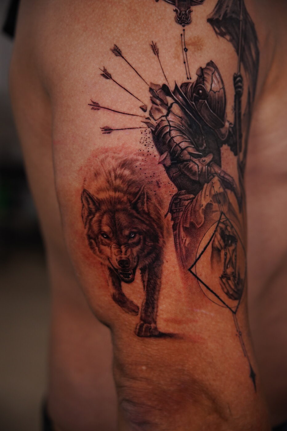 Black and grey abstract realism tattoo by Zackel