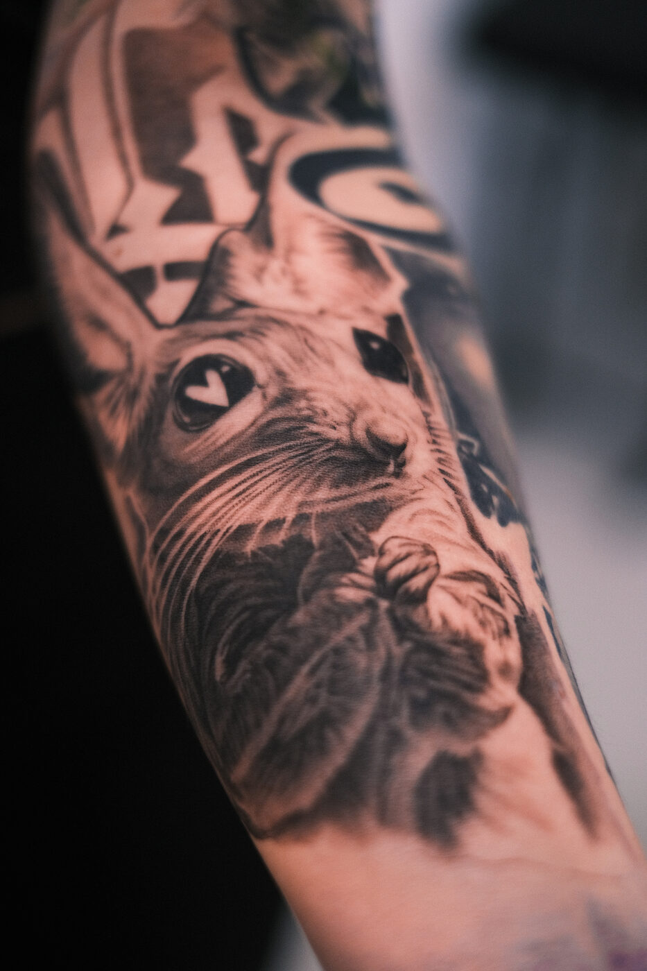 Black and grey surrealism tattoo by Zackel